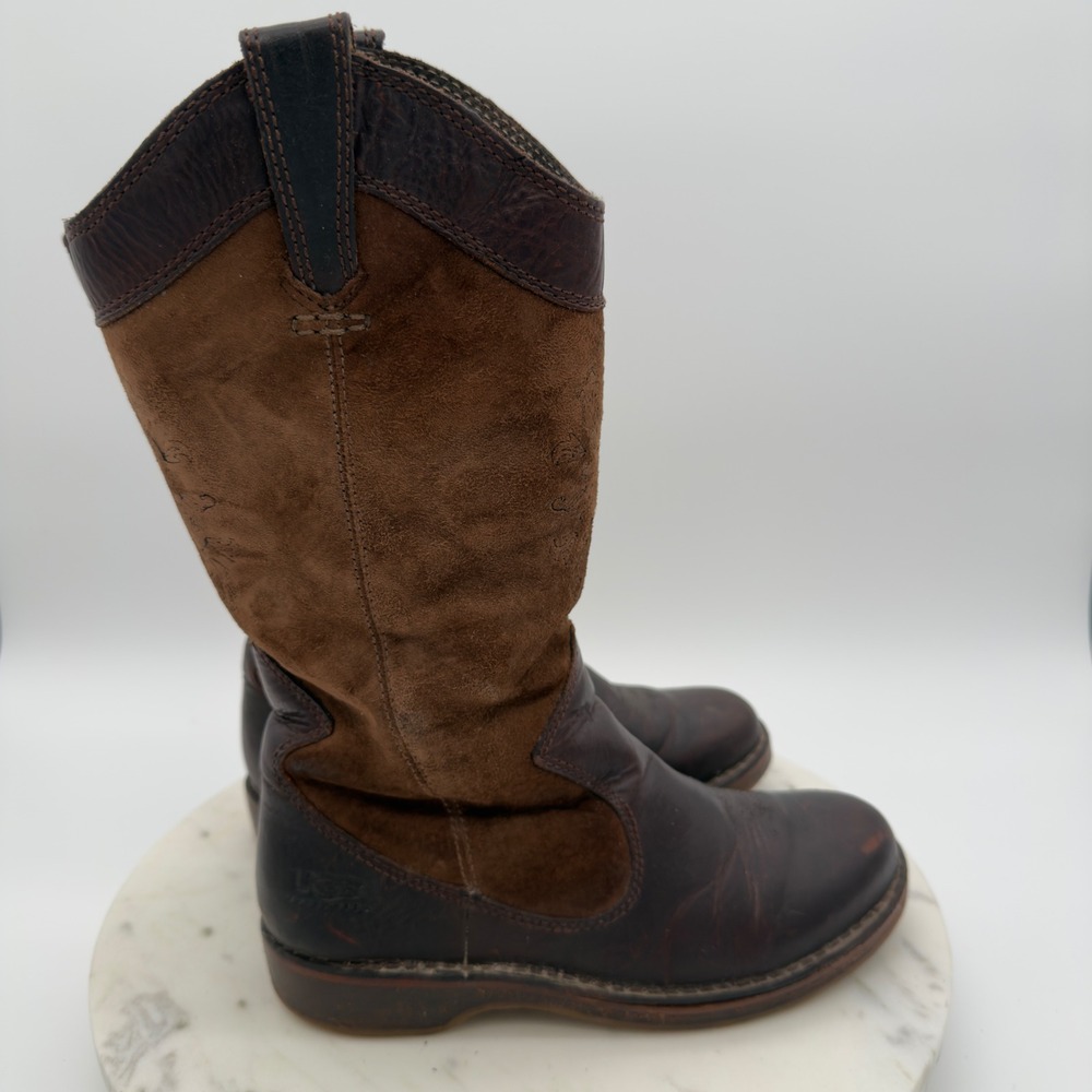 UGG Kensington Tall Boots Womens 6 Brown Leather Suede Shearling Lined 5545 80CH - Picture 9 of 10